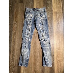 Decibel Moto Jeans Mens 28x32 Blue Distressed Ripped Biker Slim Fit Denim Pants